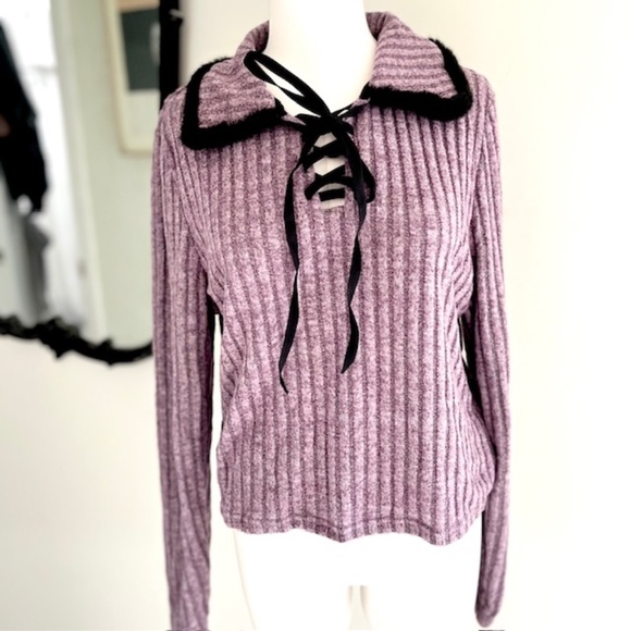 Cider Terry Collar Solid Bowknot Sweatshirt NWT - Picture 3 of 9